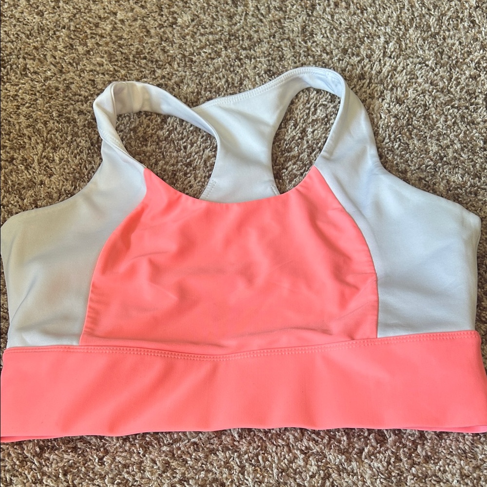 Fabletics Coral and Gray Sports Bra
